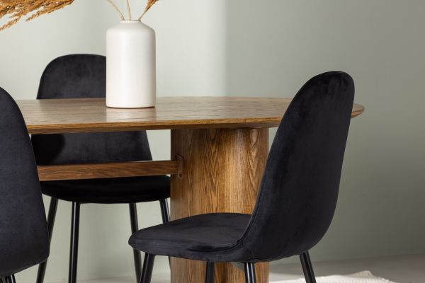 Imagine Isolde Dining Table 140*75 - Nature / Nature MDF +Polar Dining Chair - Black legs / Black Velvet _4