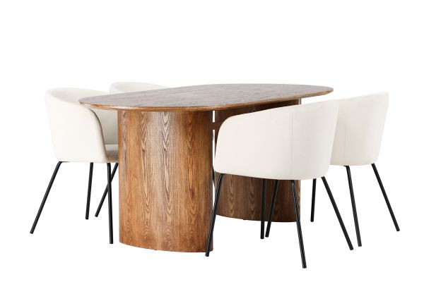 Imagine Masa de dining Isolde 140 * 75 - Nature / Nature MDF + Scaun Berit - Negru / Bej Catifea_4