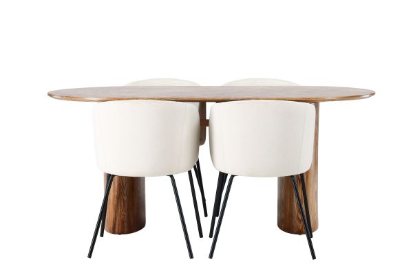 Imagine Masa de dining Isolde 140 * 75 - Nature / Nature MDF + Scaun Berit - Negru / Bej Catifea_4