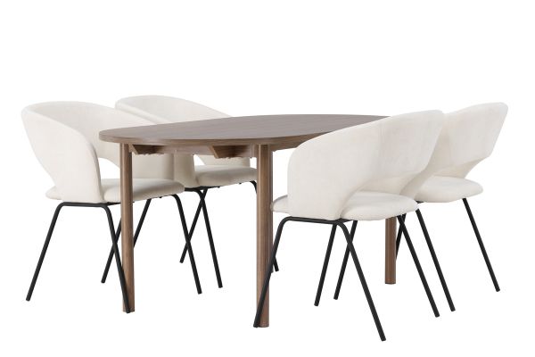 Imagine Masa de dining Andy 180*75 - Natural / MDF Natural + Scaun de dining Day - Negru mat / Lenjerie alba 4