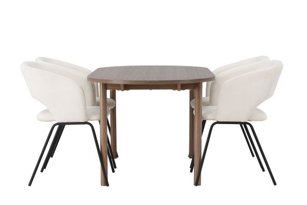 Imagine Masa de dining Andy 180*75 - Natural / MDF Natural + Scaun de dining Day - Negru mat / Lenjerie alba 4