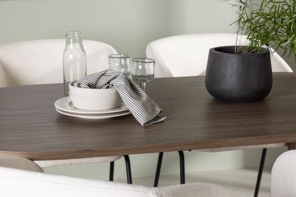 Imagine Masa de dining Andy 180*75 - Natural / MDF Natural + Scaun de dining Day - Negru mat / Lenjerie alba 4