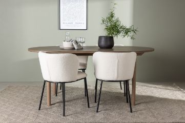 Imagine Masă de dining Andy 180*75 - Natural / MDF natural + Scaun de dining Edina - Negru / Alb Boucle _4