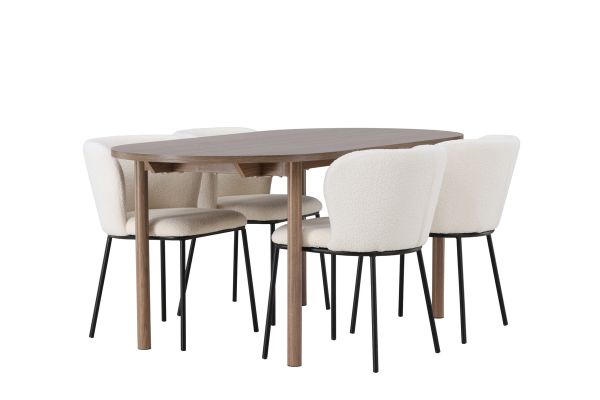 Imagine Masă de dining Andy 180*75 - Natural / MDF natural + Scaun de dining Edina - Negru / Alb Boucle _4