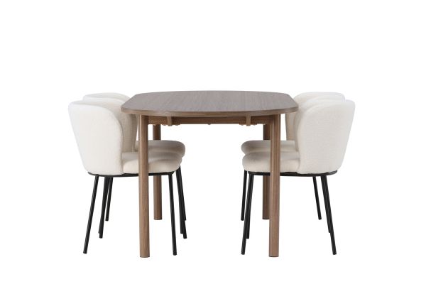 Imagine Masă de dining Andy 180*75 - Natural / MDF natural + Scaun de dining Edina - Negru / Alb Boucle _4