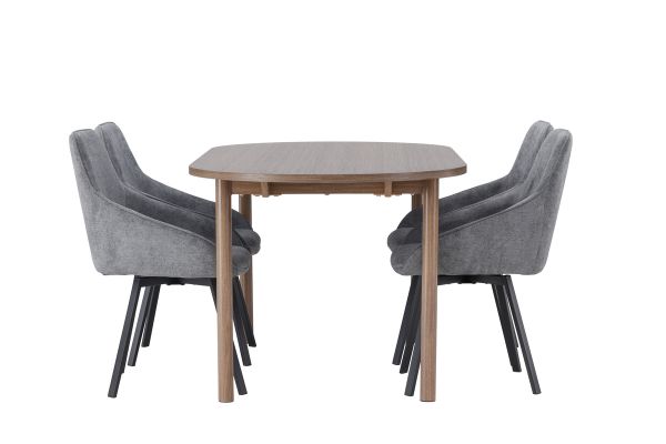 Imagine Masă de dining Andy 180*75 - Natural / MDF natural + Scaun de dining Rosie - Negru / Țesătură gri închis _4