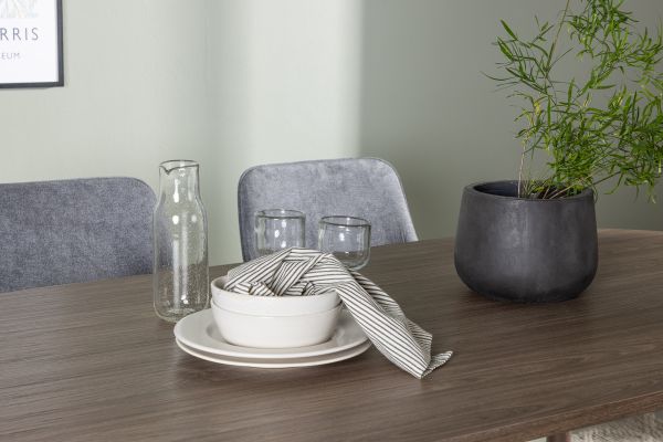 Imagine Masă de dining Andy 180*75 - Natural / MDF natural + Scaun de dining Rosie - Negru / Țesătură gri închis _4