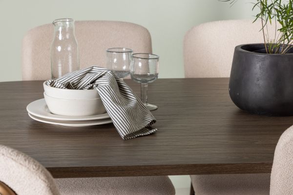 Imagine Masa de dining Andy 180*75 - Natural / MDF natural + Scaun de dining Seda - Maro mat / Stofă bej _4