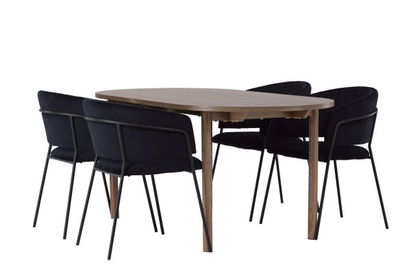 Imagine Masa de dining Andy 180*75 - Natural / MDF natural + Scaun de dining Selma - Negru / Catifea neagra _4