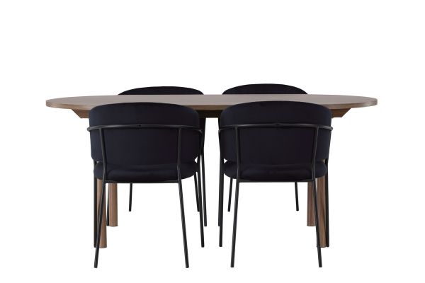 Imagine Masa de dining Andy 180*75 - Natural / MDF natural + Scaun de dining Selma - Negru / Catifea neagra _4