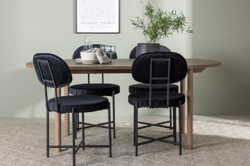 Imagine Masa de dining Andy 180*75 - Natural / MDF Natural + 4 Scaune de dining Stella - Negru / Catifea neagra