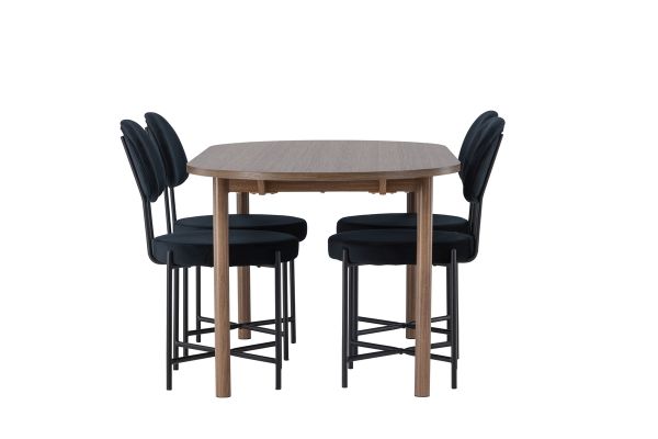 Imagine Masa de dining Andy 180*75 - Natural / MDF Natural + 4 Scaune de dining Stella - Negru / Catifea neagra