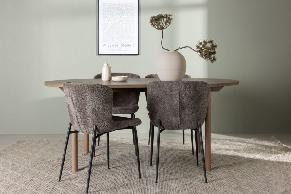 Imagine Masa de dining Andy 180*75 - Natural / MDF Natural + Scaun de dining Modesto - Gri / Boucle Negru Fumat _4