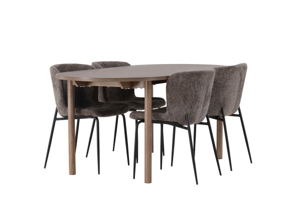 Imagine Masa de dining Andy 180*75 - Natural / MDF Natural + Scaun de dining Modesto - Gri / Boucle Negru Fumat _4