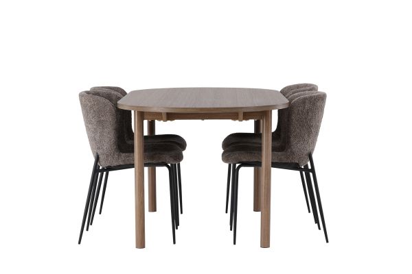 Imagine Masa de dining Andy 180*75 - Natural / MDF Natural + Scaun de dining Modesto - Gri / Boucle Negru Fumat _4