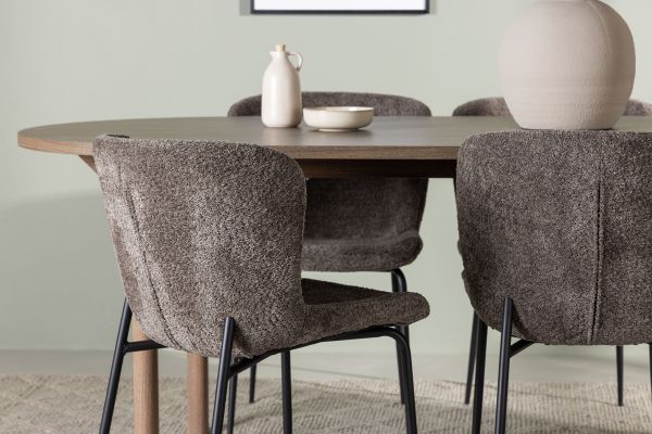 Imagine Masa de dining Andy 180*75 - Natural / MDF Natural + Scaun de dining Modesto - Gri / Boucle Negru Fumat _4