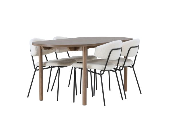 Imagine Masa de dining Andy 180*75 - Natural / Natural MDF + Scaun de dining Chico - Negru / Scânci alb Boucle _4