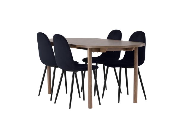 Imagine Masa de dining Andy 180*75 - Natural / MDF natural + Scaun de dining Polar - Picioare negre / Catifea neagră _4