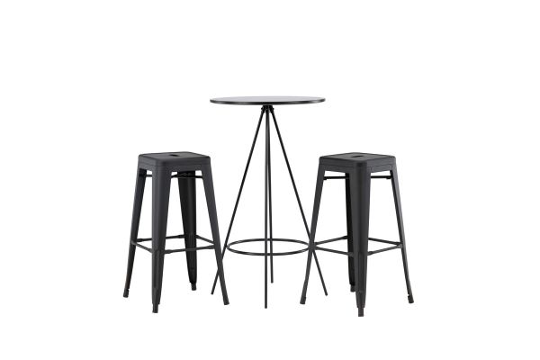 Imagine Masa de bar Bistro φ60 - Negru / MDF cu furnir + Scaun de bar Tempe - Negru mat / Metal