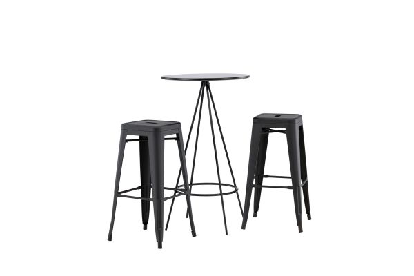 Imagine Masa de bar Bistro φ60 - Negru / MDF cu furnir + Scaun de bar Tempe - Negru mat / Metal