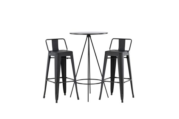 Imagine Masa de Bar bistrou φ60 - Negru / MDF cu furnir + Scaun de Bar Tempe Flat - Negru mat / Metal _2