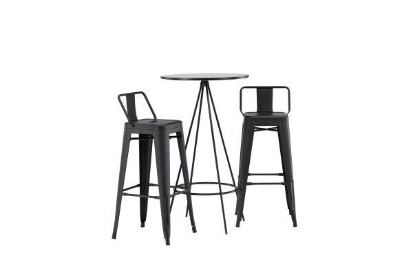 Imagine Masa de Bar bistrou φ60 - Negru / MDF cu furnir + Scaun de Bar Tempe Flat - Negru mat / Metal _2