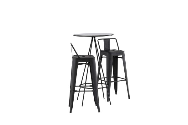 Imagine Masa de Bar bistrou φ60 - Negru / MDF cu furnir + Scaun de Bar Tempe Flat - Negru mat / Metal _2