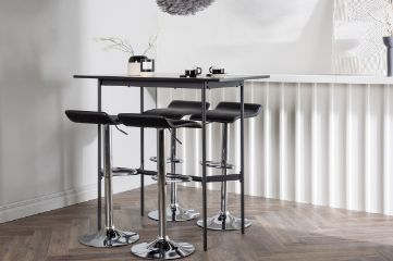 Imagine Masa de bar Rax 120*60 - Negru / MDF negru + Scaun de bar Jonna - Otel cromat / Material textil negru