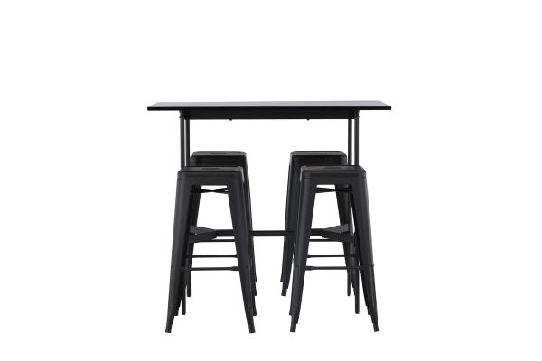 Imagine Translated text: 

"Masa de bar Rax 120*60 - Negru / MDF negru + Scaun de bar Tempe - Negru mat / Metal _4