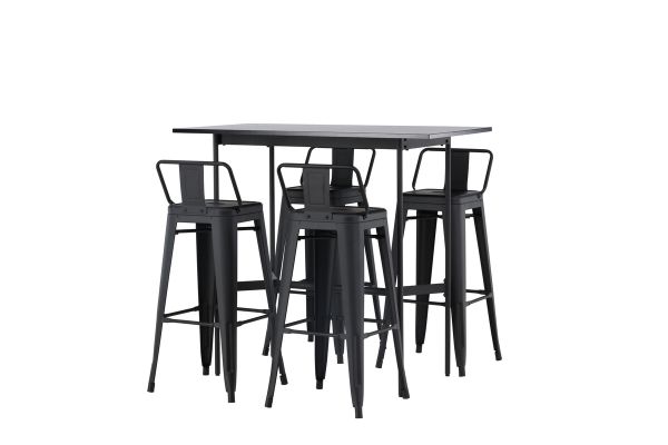 Imagine Masa de bar Rax 120*60 - Negru / MDF negru + Scaun bar Tempe Flat - Negru mat / Metal _4