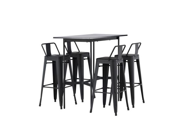 Imagine Masa de bar Rax 120*60 - Negru / MDF negru + Scaun bar Tempe Flat - Negru mat / Metal _4