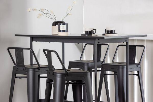 Imagine Masa de bar Rax 120*60 - Negru / MDF negru + Scaun bar Tempe Flat - Negru mat / Metal _4