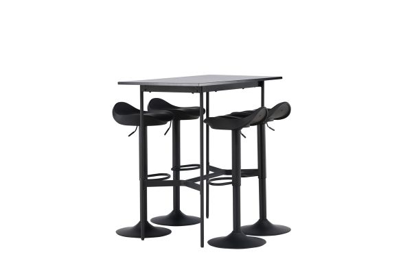 Imagine Masa de bar Rax 120*60 - Negru / MDF negru + Scaun de bar Adesto - Negru / ABS mat negru