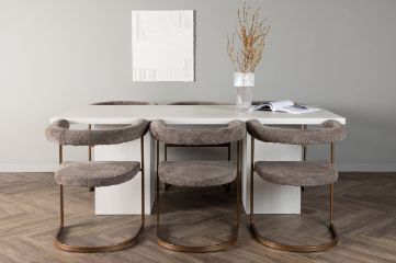 Imagine Masa de dining Olga 200*75 - Alb Wash + Scaun de dining Morning - Negru / Boucle negru _6