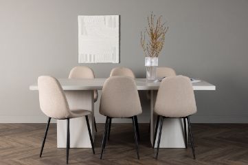 Imagine Masa de dining Olga 200*75 - White Wash + Scaun de dining Polar - Negru / Bej Boucle _6