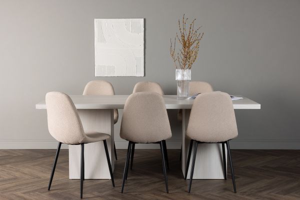 Imagine Masa de dining Olga 200*75 - White Wash + Scaun de dining Polar - Negru / Bej Boucle _6