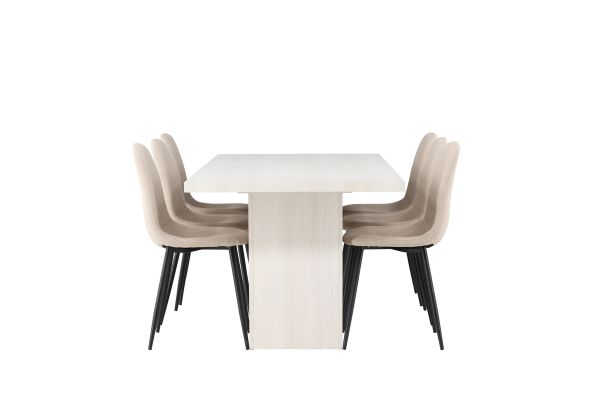 Imagine Masa de dining Olga 200*75 - White Wash + Scaun de dining Polar - Negru / Bej Boucle _6