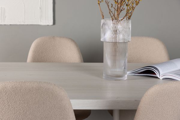 Imagine Masa de dining Olga 200*75 - White Wash + Scaun de dining Polar - Negru / Bej Boucle _6