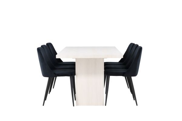 Imagine Masa de dining Olga 200*75 - White Wash + Scaun de dining Night - Negru / Catifea neagra _6