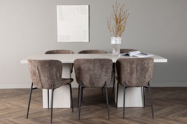 Imagine Olga Dining Table 200*75 - White Wash +Modesto Dining Chair - Grey / Smoked Black Boucle _6