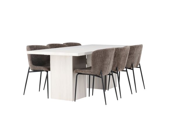 Imagine Olga Dining Table 200*75 - White Wash +Modesto Dining Chair - Grey / Smoked Black Boucle _6