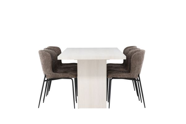 Imagine Olga Dining Table 200*75 - White Wash +Modesto Dining Chair - Grey / Smoked Black Boucle _6