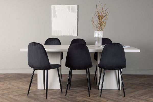 Imagine Olga Dining Table 200*75 - White Wash +Polar Dining Chair - Black legs / Black Velvet _6