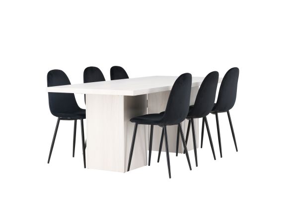 Imagine Olga Dining Table 200*75 - White Wash +Polar Dining Chair - Black legs / Black Velvet _6