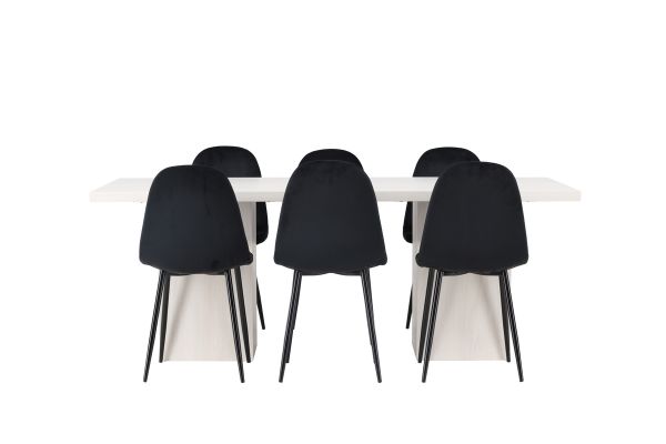 Imagine Olga Dining Table 200*75 - White Wash +Polar Dining Chair - Black legs / Black Velvet _6