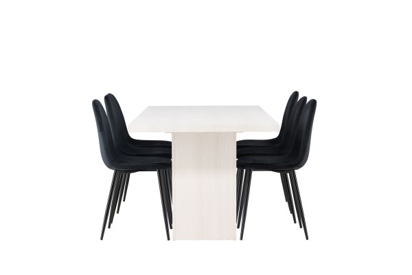 Imagine Olga Dining Table 200*75 - White Wash +Polar Dining Chair - Black legs / Black Velvet _6