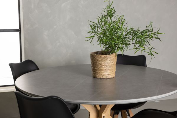 Imagine Masa de dining Piazza - Natural / Dark Grey Spraystone + Scaun de dining Zeno - Aspect lemn natural / Negru PP _4