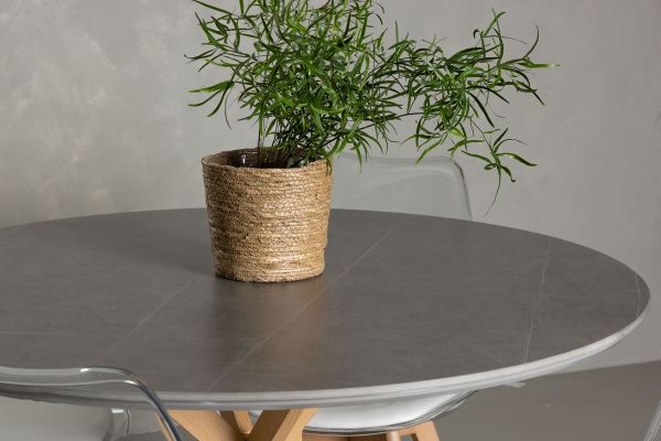 Imagine Masa de dining Piazza - Natural / Dark Grey Spraystone + Scaun de dining Edvin - Nature / PET (perna scaun alb) Suprafata PET, scaun cu burete obisnuit _4