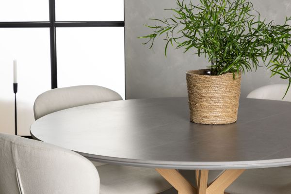 Imagine Masa de dining Piazza - Natural / Dark Grey Spraystone + Scaun de dining Lilja - Oaklook / Tesatura Bej _4