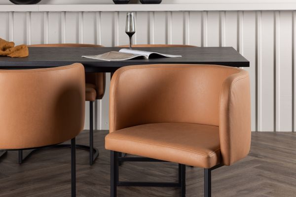 Imagine Masa de dining Ystad - Negru / Furnir de stejar negru + Scaun de dining Simrishamn - Negru / Material textil TC maro _6